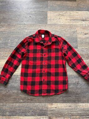Gap Kids 100% Cotton Red Plaid Flannel Long-Sleeve Button-Up Shirt L